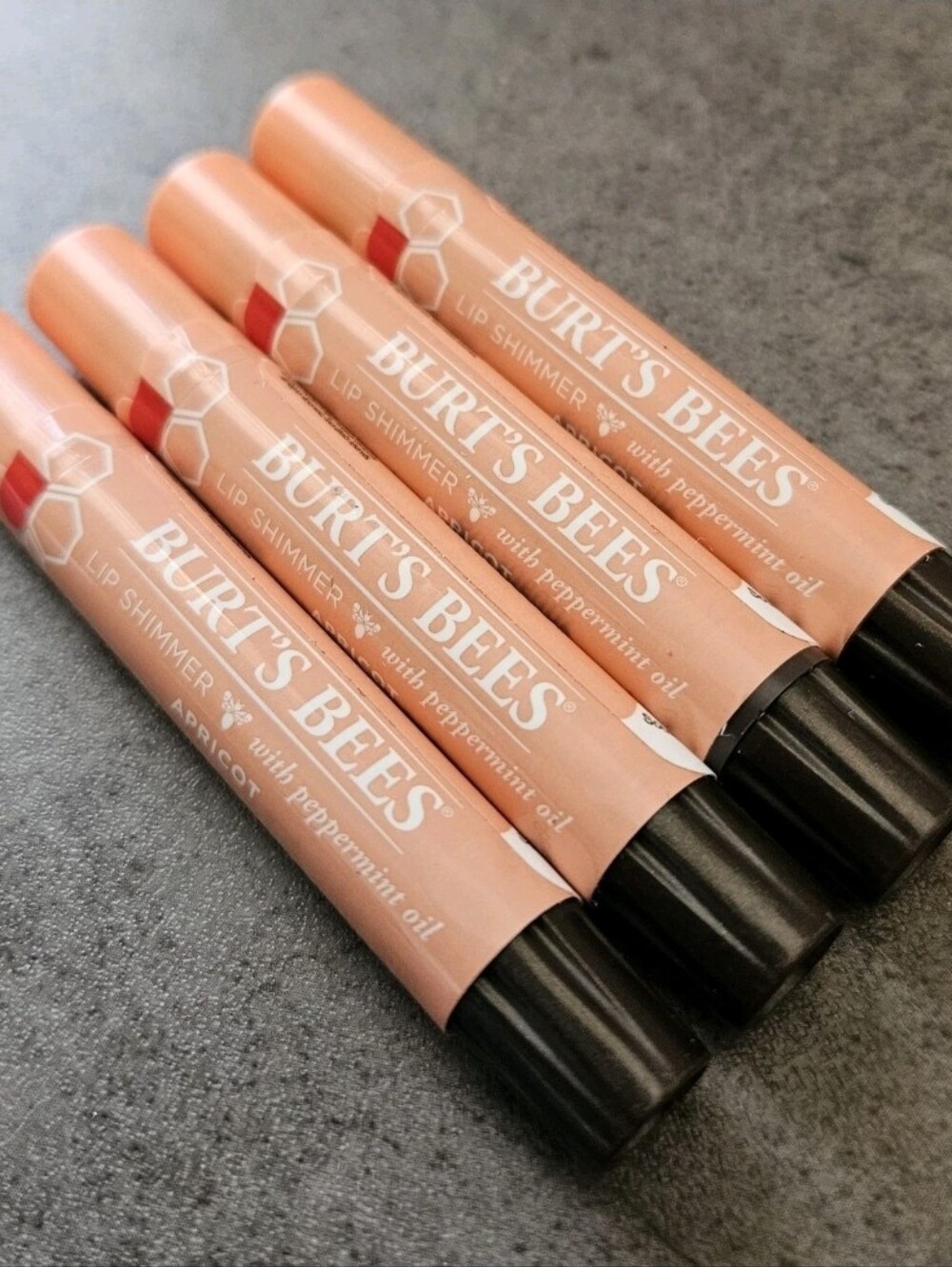 4 x Burt's Bees APRICOT Lip Shimmer with Peppermint Oil 100% Natural SEALED!